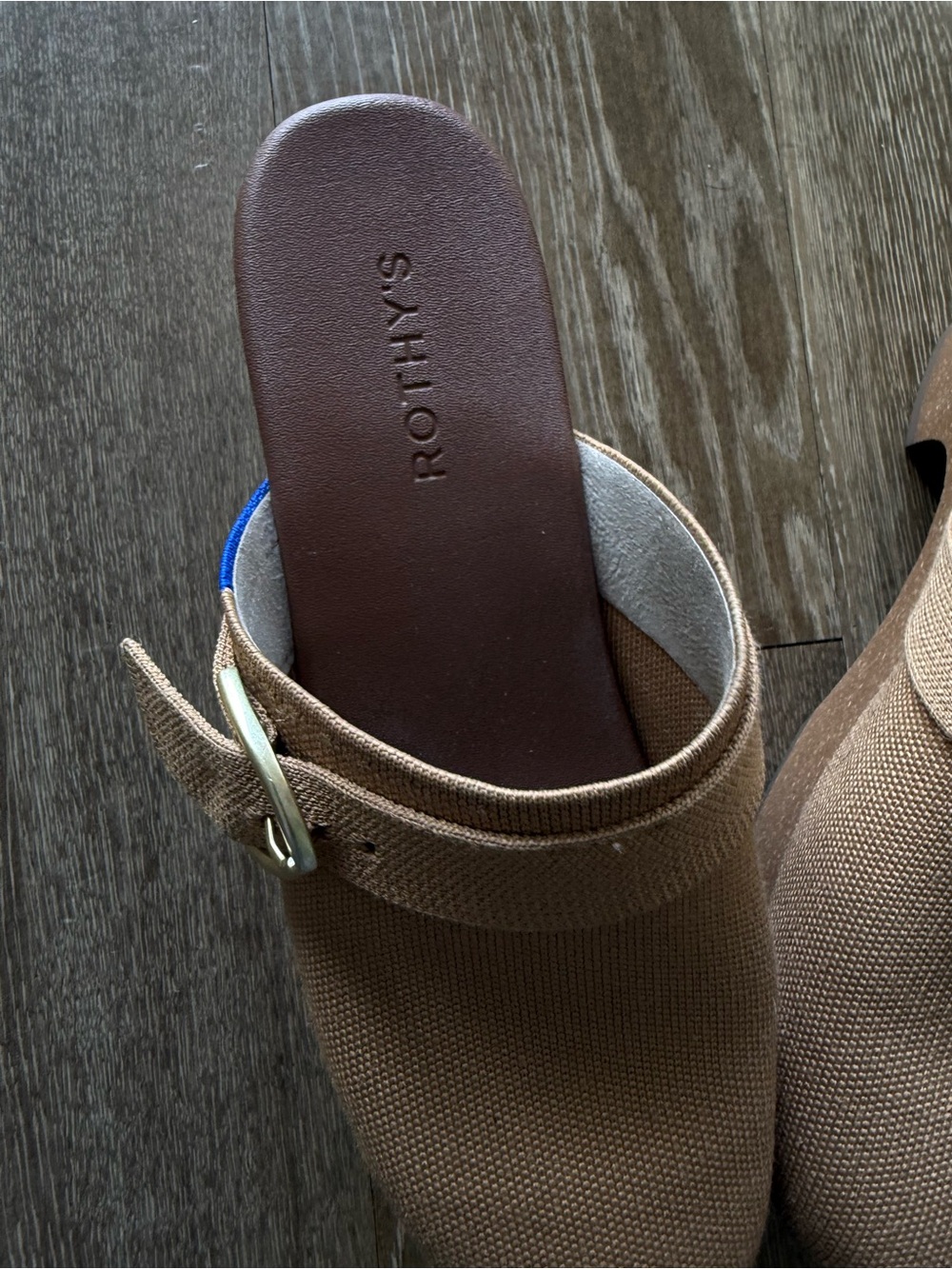 Rothy's Tan Knit Gold Buckle Mules - Sz 11 - Picture 3 of 5